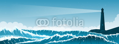 Stormy seascape background with lighthouse
