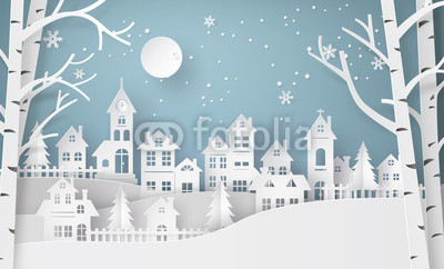 Winter Snow Urban Countryside Landscape City Village with ful lm