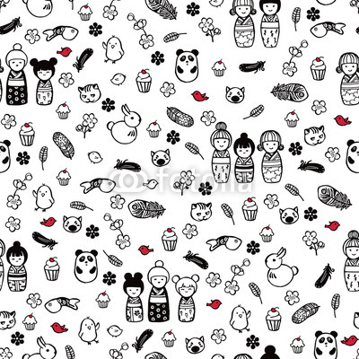 Miniatures in the anime style. Seamless pattern.