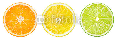 Citrus fruit. Orange, lemon, lime, grapefruit. Slices isolated o