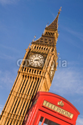 Red telephone box and Big Ben,  London, UK