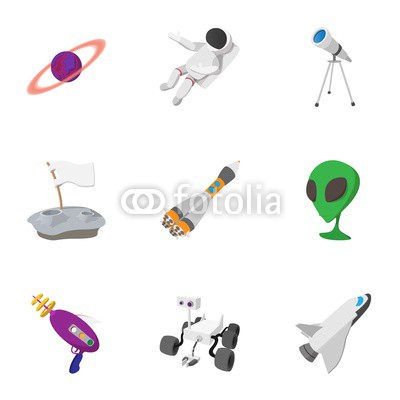 Cosmos icons set, cartoon style