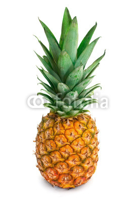 pineapple with fresh green leaves isolated on white background