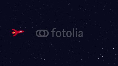 Rocket flying in space. Retro cartoon style with flat design. Travel and adventure in cosmos with a rocketship.