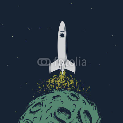 rocket takes off from a planet