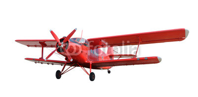 Red airplane biplane with piston engine