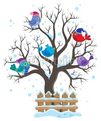 Winter tree with birds theme image 1