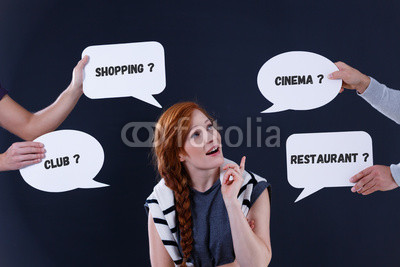 Woman with speech bubbles