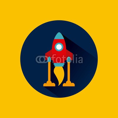 space rocket icon over blue circle and yellow background. colorful design. vector illustration