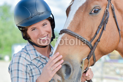 close-up portrait of pretty girl and her beloved horse friend