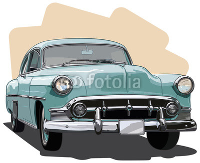 Sketch styled vector illustration of a classic 1950's automobile,