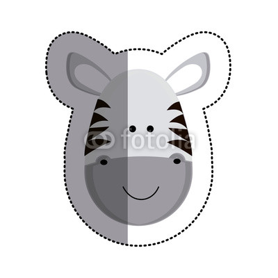 grayscale sticker with zebra head and middle shadow vector illustration