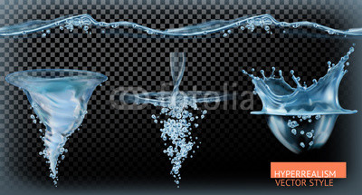 Water tornado with transparency, hyperrealism vector set