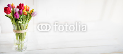 Colorful bouquet of tulips in vintage style