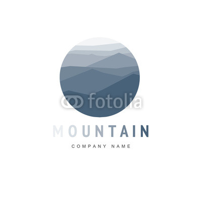 Mountain logo template with abstract peaks. Vector illustration. Mountaineering and Traveling icon.