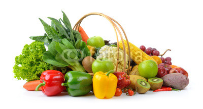 vegetables and fruits on white background