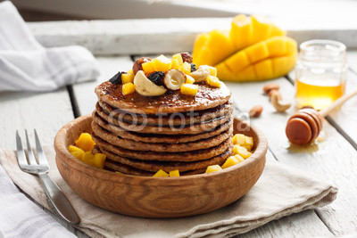 Vegan pancake with mango