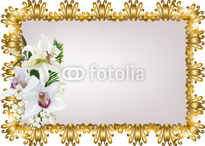 light orchid and lily flowers in golden frame