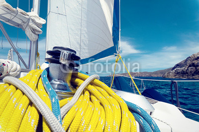 Winch and ropes on a sailboat