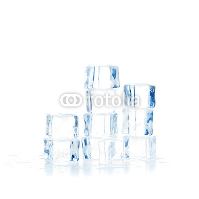 Ice Cubes and Water Drops on White Background