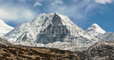 View to Island peak (6189 m) from Chhukhung valley - Everest region, Nepal, Himalayas.