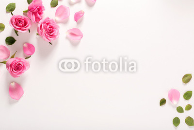 Roses and leaves top view