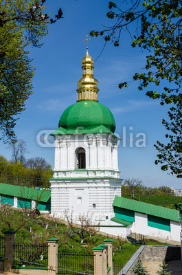 KIEV, UKRAINE - April 17, 2017: Belfry in the Middle Caves,  Kiev-Pecherskaya Lavra,