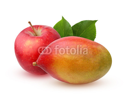 Apple and mango isolated on white background
