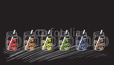 mason jars with colored ice cubes