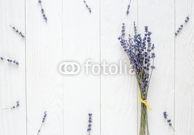 lavender frames design with flowers on white background top view mock up