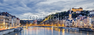 Saone river in Lyon city at evening