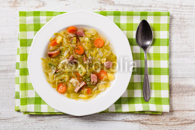 Homemade cabbage soup, cooked on smoked ribs.