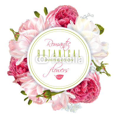 Romantic flowers round banner