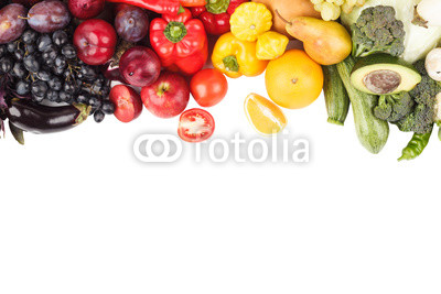 Set of multicolored fresh raw vegetables and fruits, isolated
