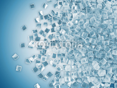 Group of Ice Cubes on blue background with place for your text