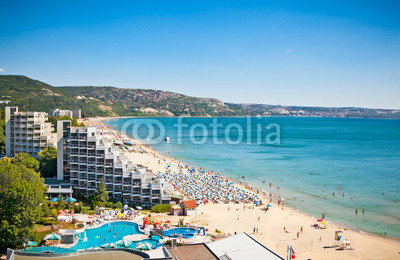 Panoramic view of Golden Sands beach in Bulgaria.