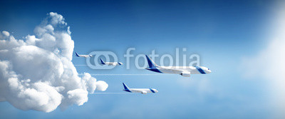 Airplanes fly away