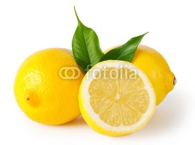Three lemons with leaves