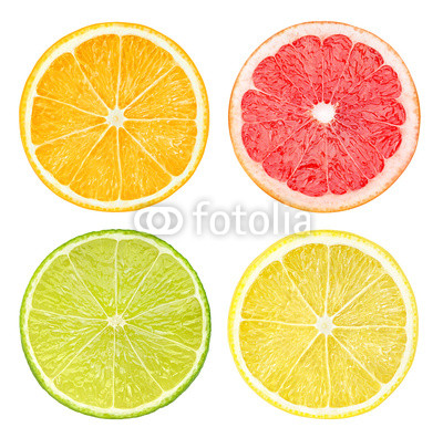 Slices of citrus fruits isolated on white