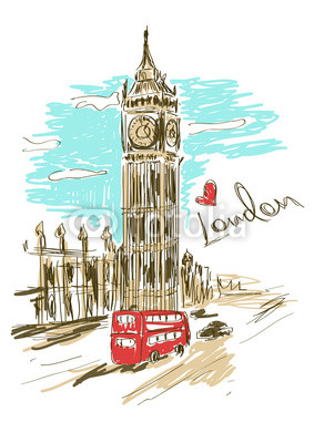 Sketch illustration of Big Ben tower