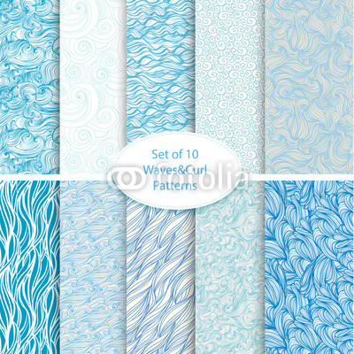 Set of 10 seamless waves and curls backgrounds