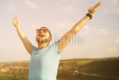 Handsome man outdoors portrait with a retro vintage instagram fi