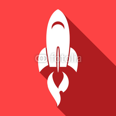 Long shadow icon with a rocket