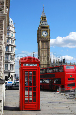 Telephone box, Big Ben and double decker bus in London