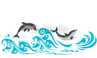 Dolphins jumping in sea waves