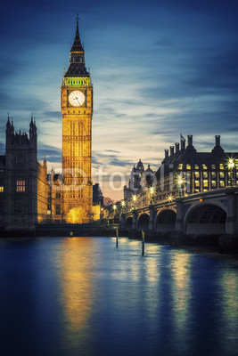 Famous Big Ben tower in London at sunset