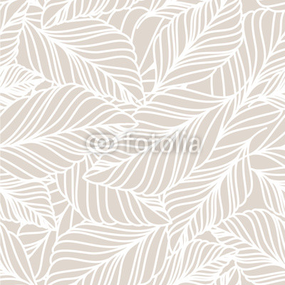 Vector hand drawn doodle leaves seamless pattern. Light pastel b