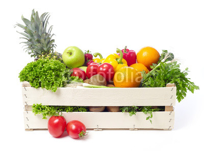 Crate with fruits and vegetable
