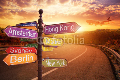 fantastic sunset and Directional Signs