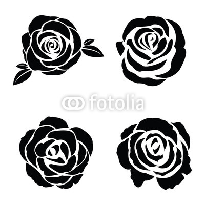 Black silhouette of rose set
